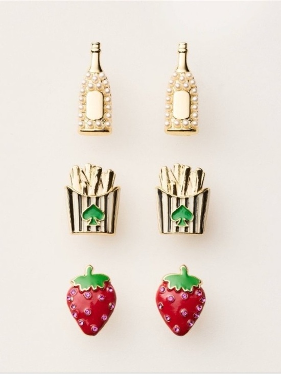 kate spade Jewelry - NWT Kate Spade 3 Piece Earring Set - Champagne, French Fries & Strawberry